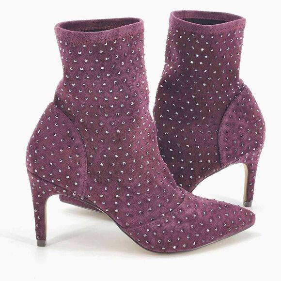 New Charles David Personal Rhinestone Booties Ankle Boots Women 5 Purple Suede - Picture 1 of 11
